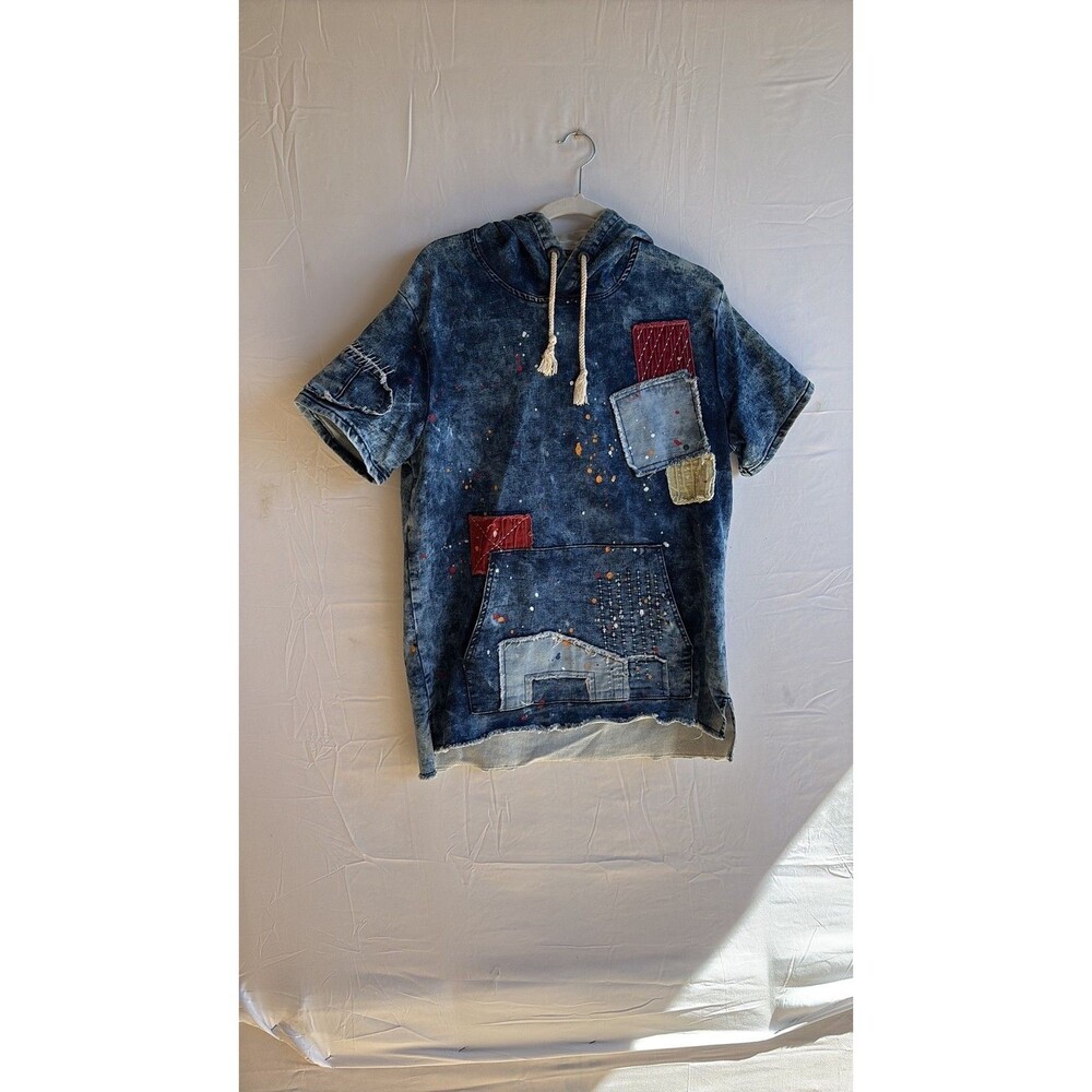 Imperious Patchwork Acid Wash Short Sleeve Hoodie XL